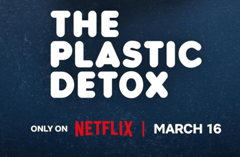 A Netflix documentary titled The Plastic Detox, featuring a plate with colorful plastic pieces, a fork, and a spoon.